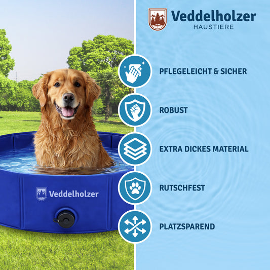 Veddelholzer Hundepool Faltbar – Rutschfester Hunde Swimmingpool für Garten & Balkon ohne Aufpumpen Hundebad