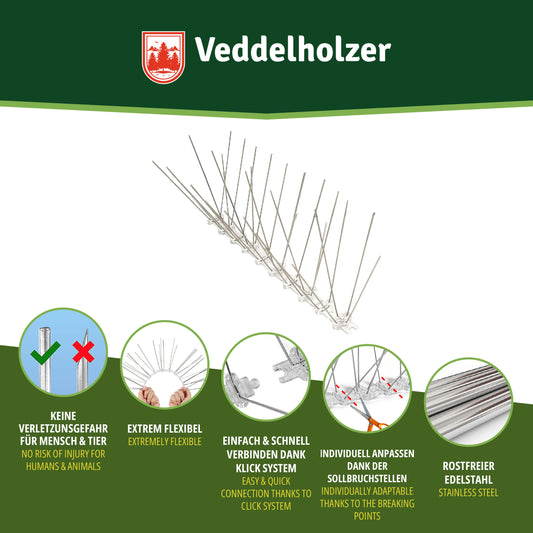 Veddelholzer Edelstahl Vogelabwehr 3m – Premium Taubenschutz Spikes
