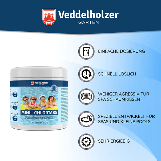 Veddelholzer Chlor Mini Tabs 180 Stück – Pool Chlortabletten für Wasserpflege