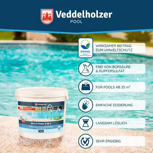 Veddelholzer Pool Multitabs 5kg – 200g Chlortabletten für Poolpflege