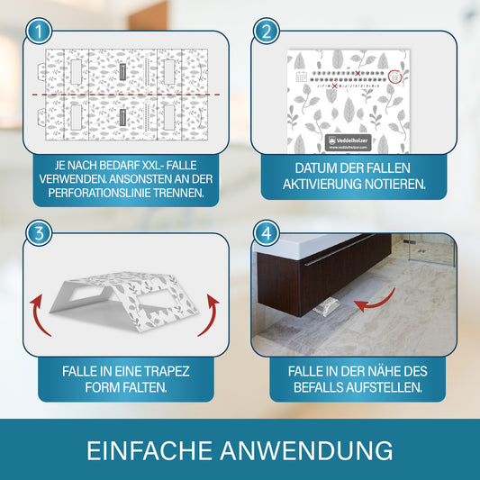 Veddelholzer Silberfischfalle XXL teilbar – 12 Stück mit Köder Lockstoff