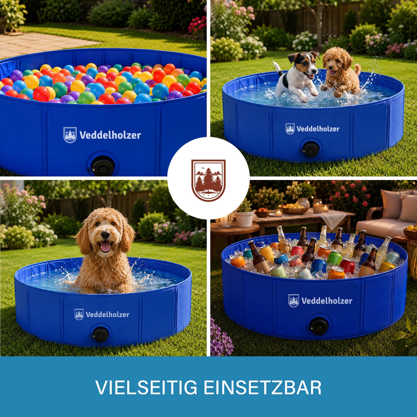 Veddelholzer Hundepool Faltbar – Rutschfester Hunde Swimmingpool für Garten & Balkon ohne Aufpumpen Hundebad