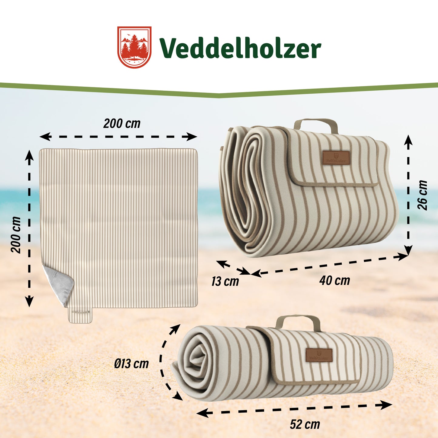 Veddelholzer Beach Picknickdecke 200x200cm – Stranddecke Outdoor