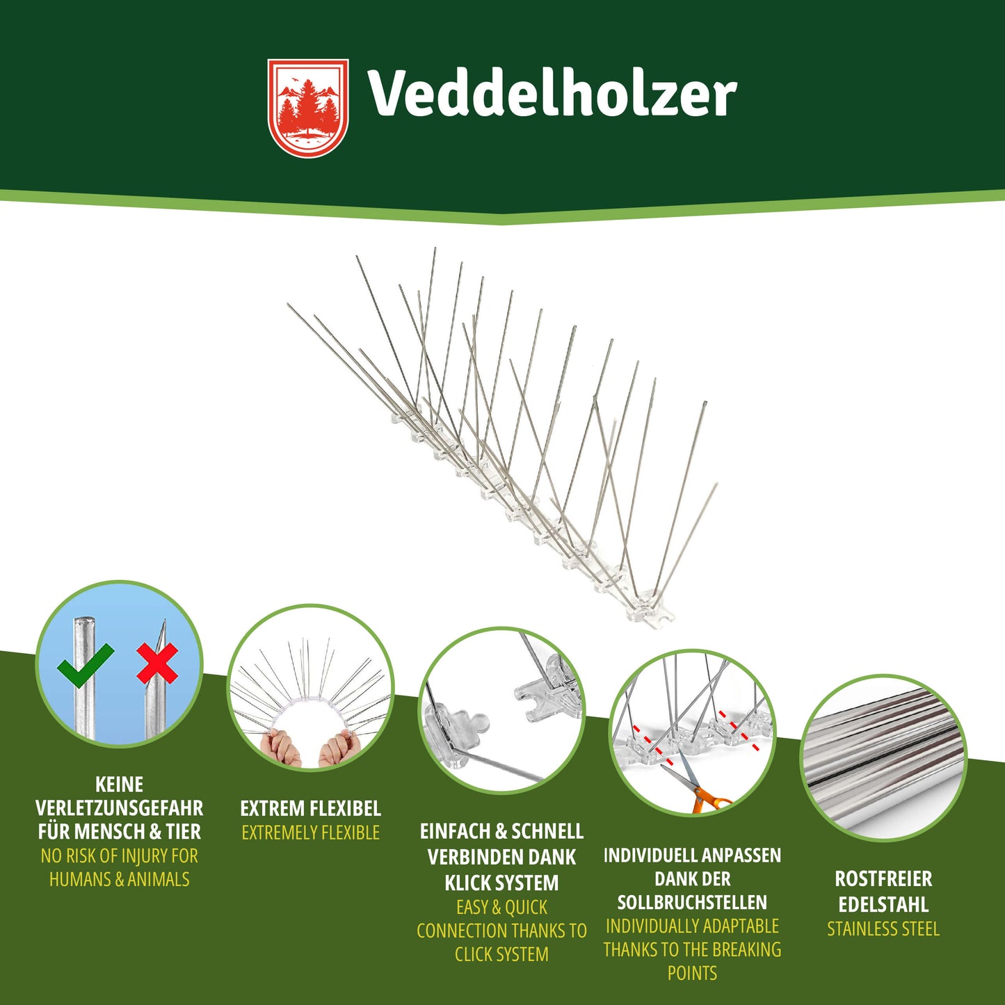 Repelente de aves universal de acero inoxidable de 3 metros Veddelholzer Premium 