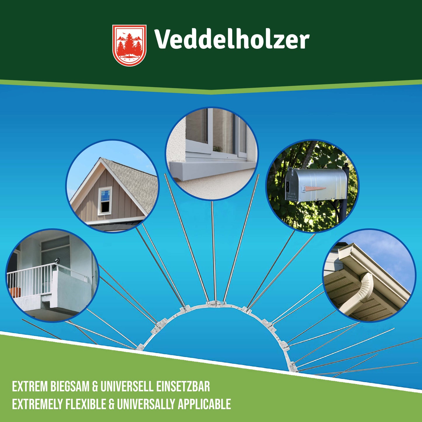 Repelente de aves universal de acero inoxidable de 3 metros Veddelholzer Premium 