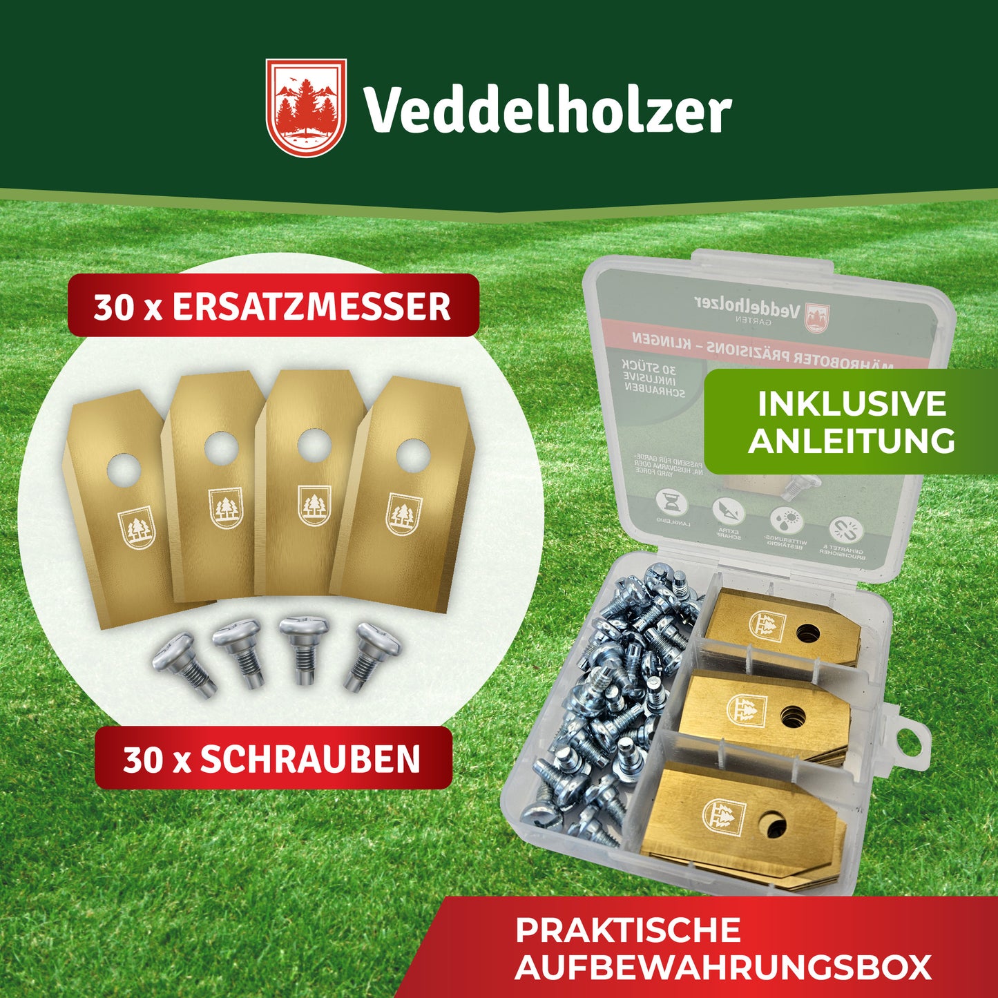 30 robotic lawnmower blades made of stainless steel coated with titanium