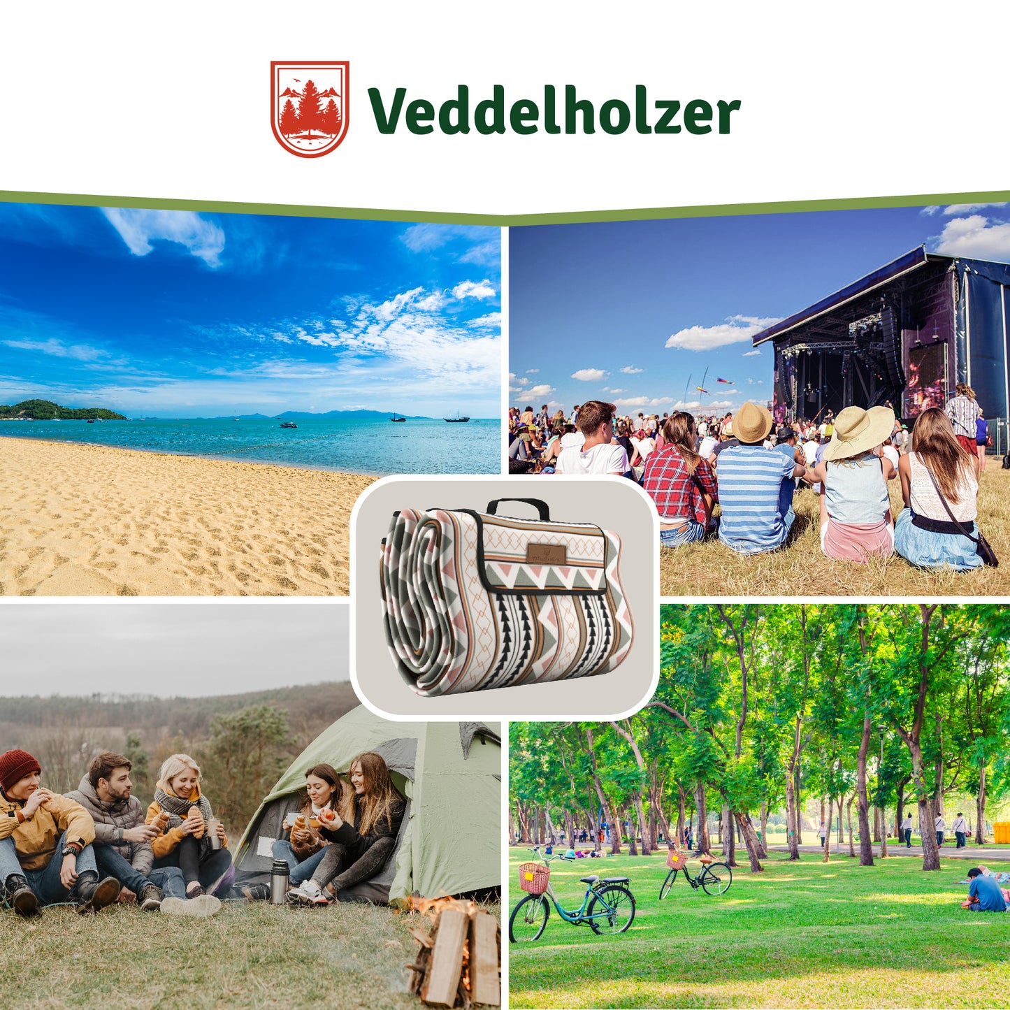 Veddelholzer Picknickdecke Boho 200x200cm – Outdoor & Stranddecke
