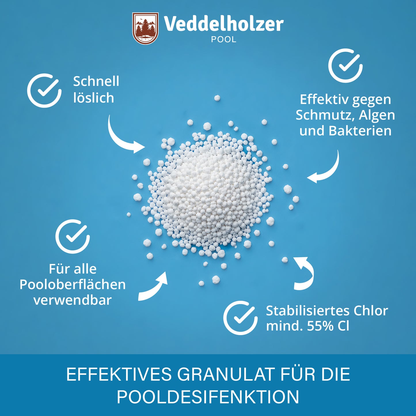 Veddelholzer Chlor Granulat 5kg – Schnell löslich für Pool Schockchlorung