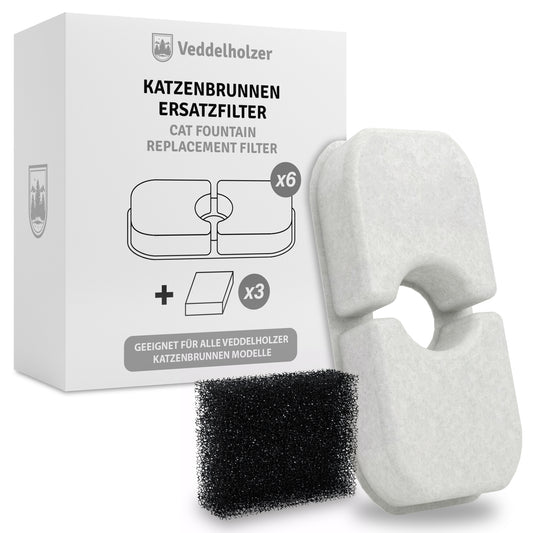 Veddelholzer Katzenbrunnen Filter Set – 6 Filter + 3 Ersatzschwämme