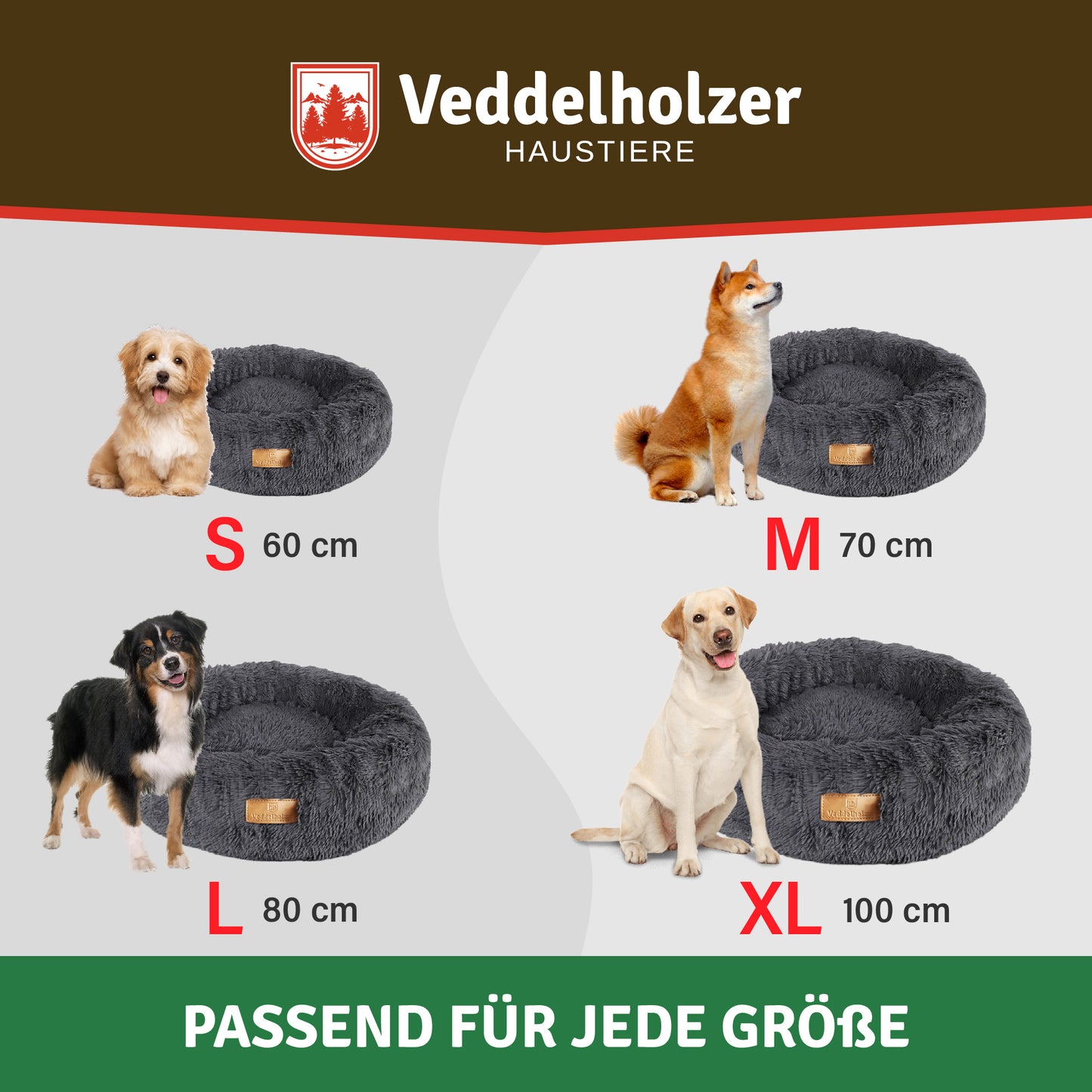 Veddelholzer Hundebett Dunkelgrau – Waschbar (Größenwahl)
