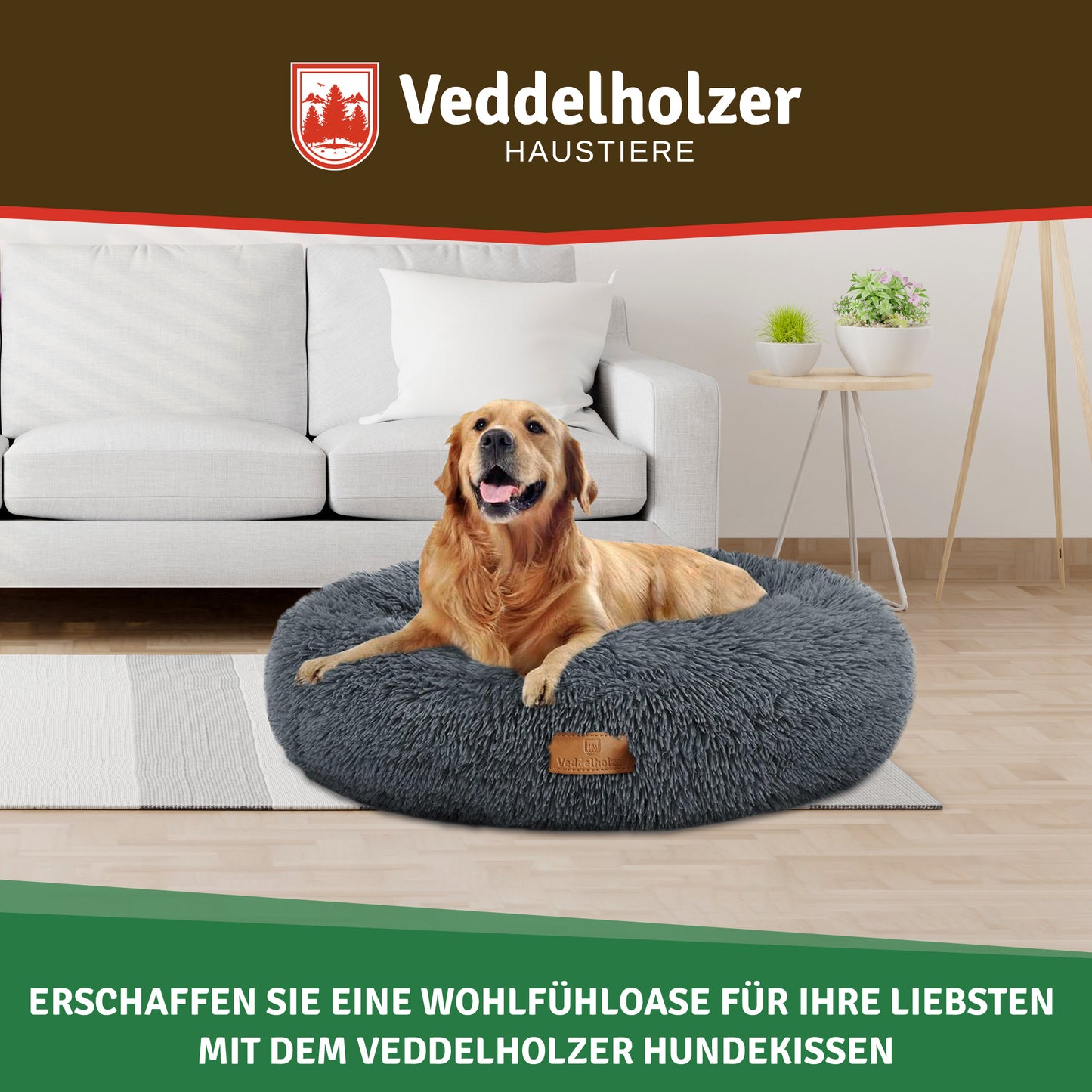 Veddelholzer Hundebett Dunkelgrau – Waschbar (Größenwahl)