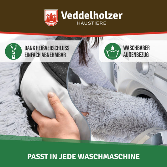 Veddelholzer Hundebett Hellgrau – Waschbar (Größenwahl)