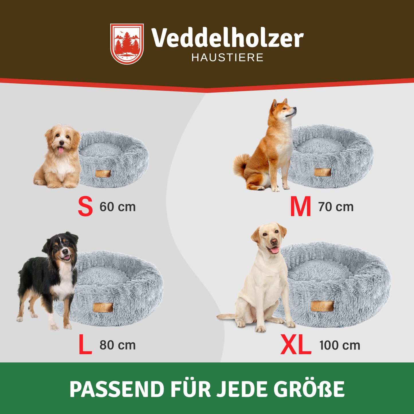 Veddelholzer Hundebett Hellgrau – Waschbar (Größenwahl)