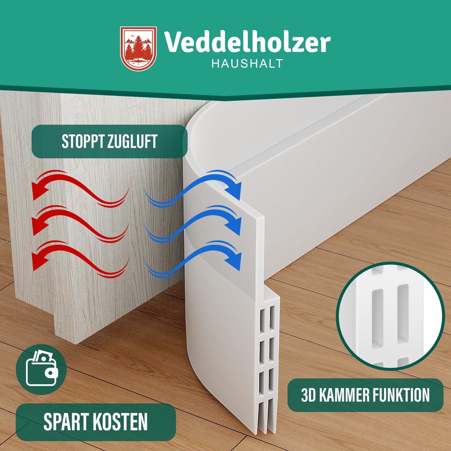 Veddelholzer 2 x 1 m cut-to-size door seal self-adhesive draught excluder