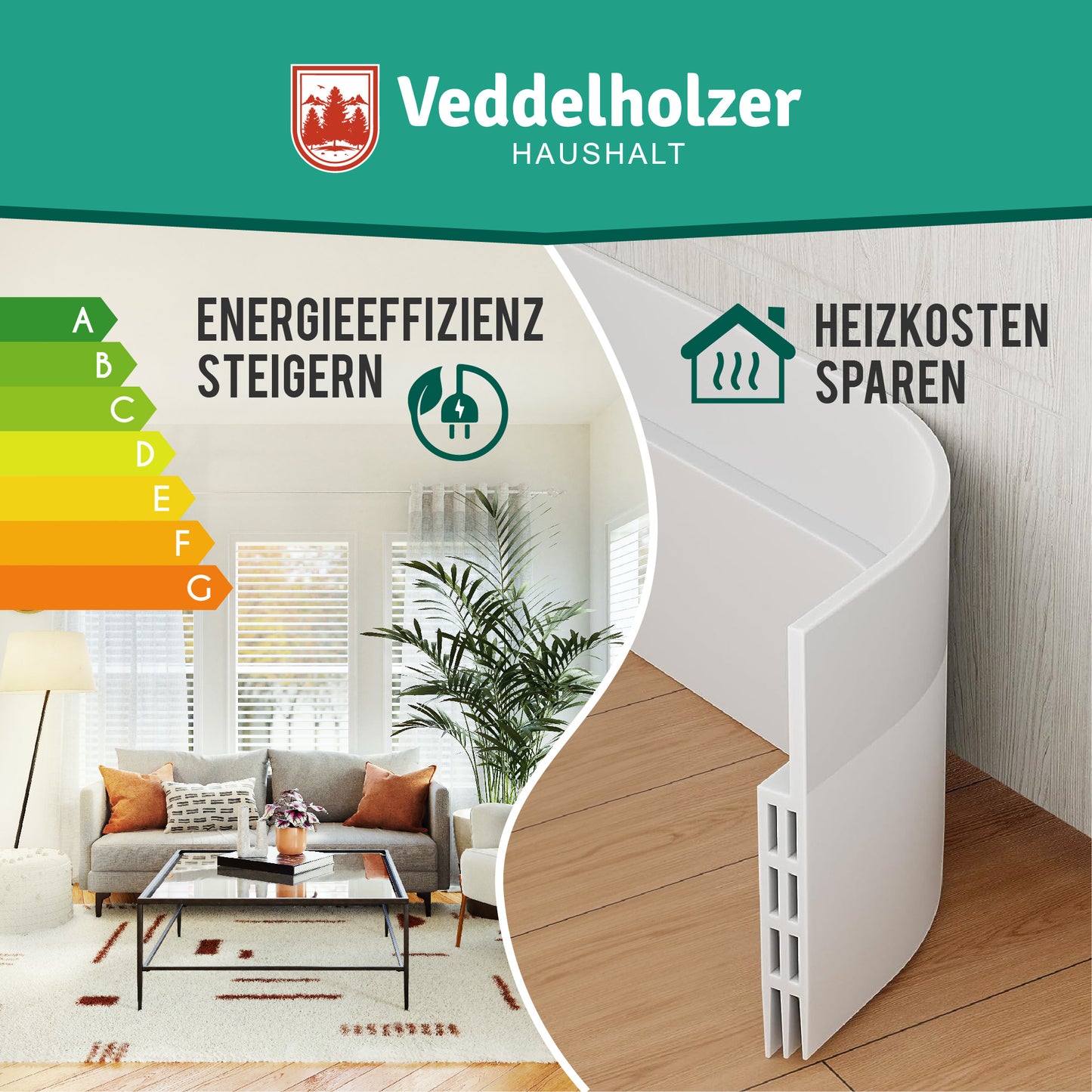 Veddelholzer 2 x 1 m cut-to-size door seal self-adhesive draught excluder