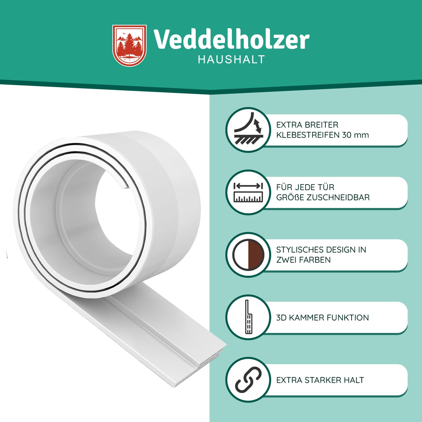 Veddelholzer 2 x 1 m cut-to-size door seal self-adhesive draught excluder
