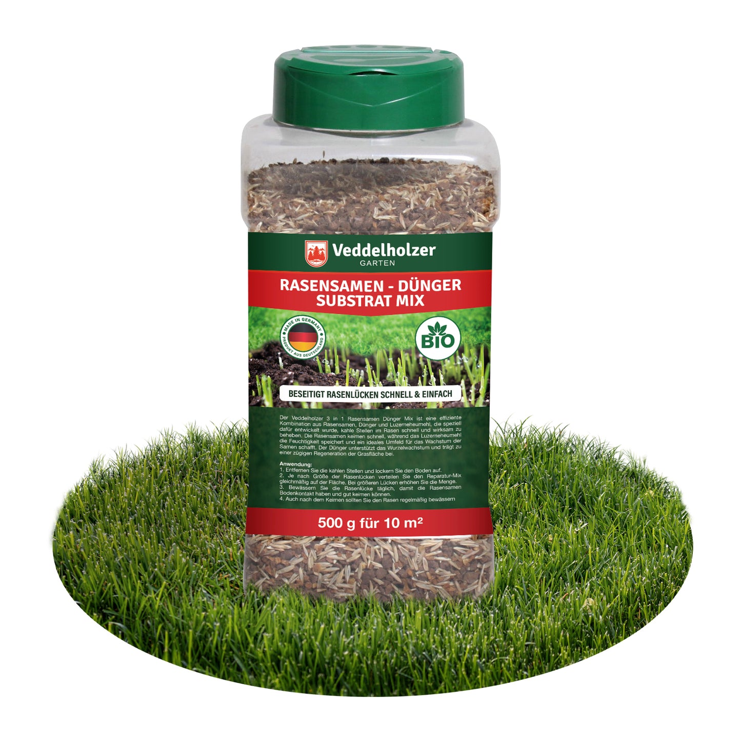 Veddelholzer 3in1 Rasensamen + Dünger Streumix 500g – NPK Startermix