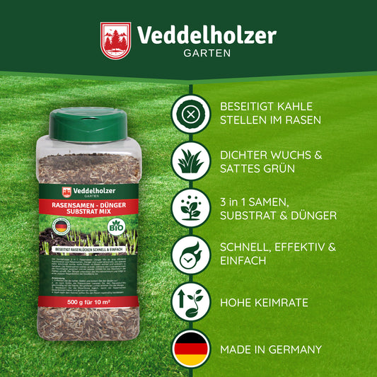 Veddelholzer 3in1 Rasensamen + Dünger Streumix 500g – NPK Startermix