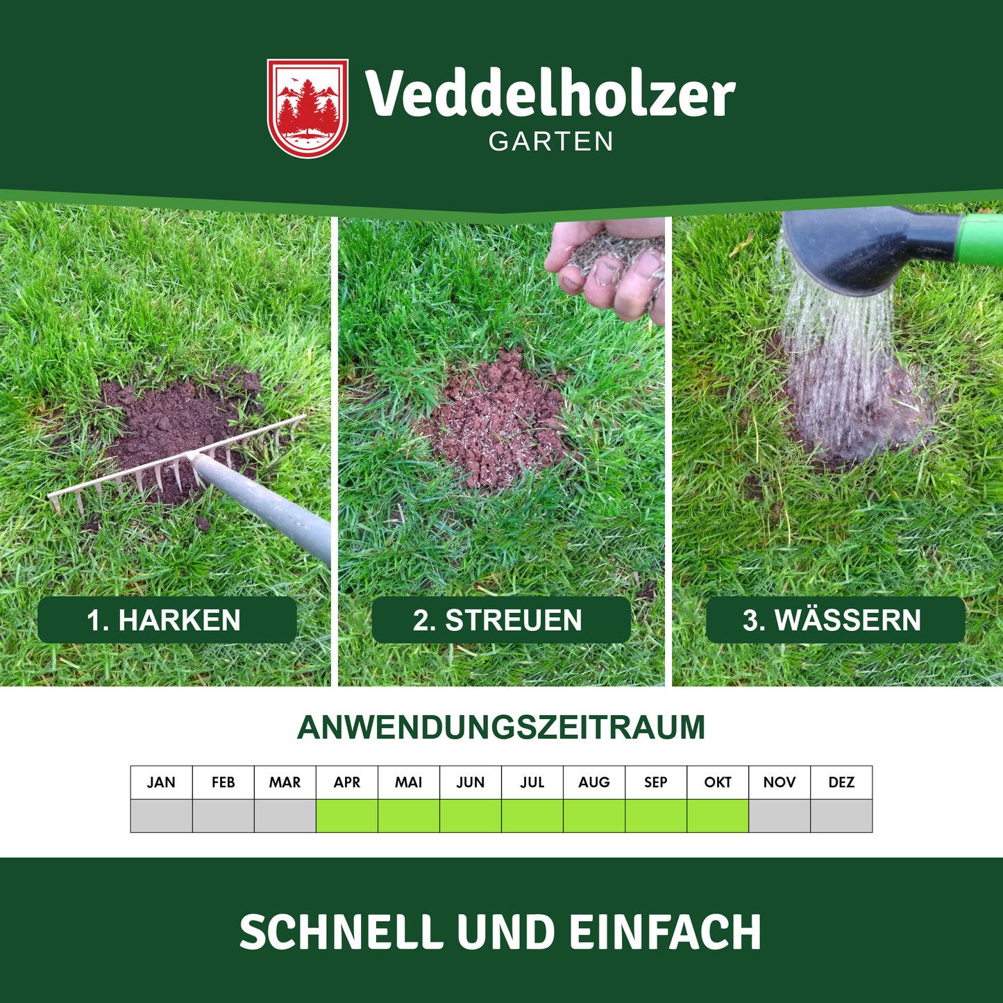 Veddelholzer 3in1 Rasensamen + Dünger Streumix 500g – NPK Startermix