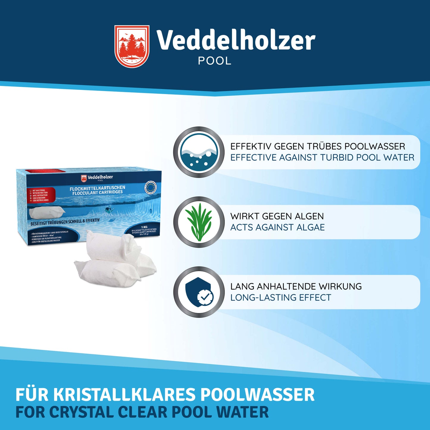 Veddelholzer Flockmittel Kartuschen 1kg – 8 x 125g für Poolwasser