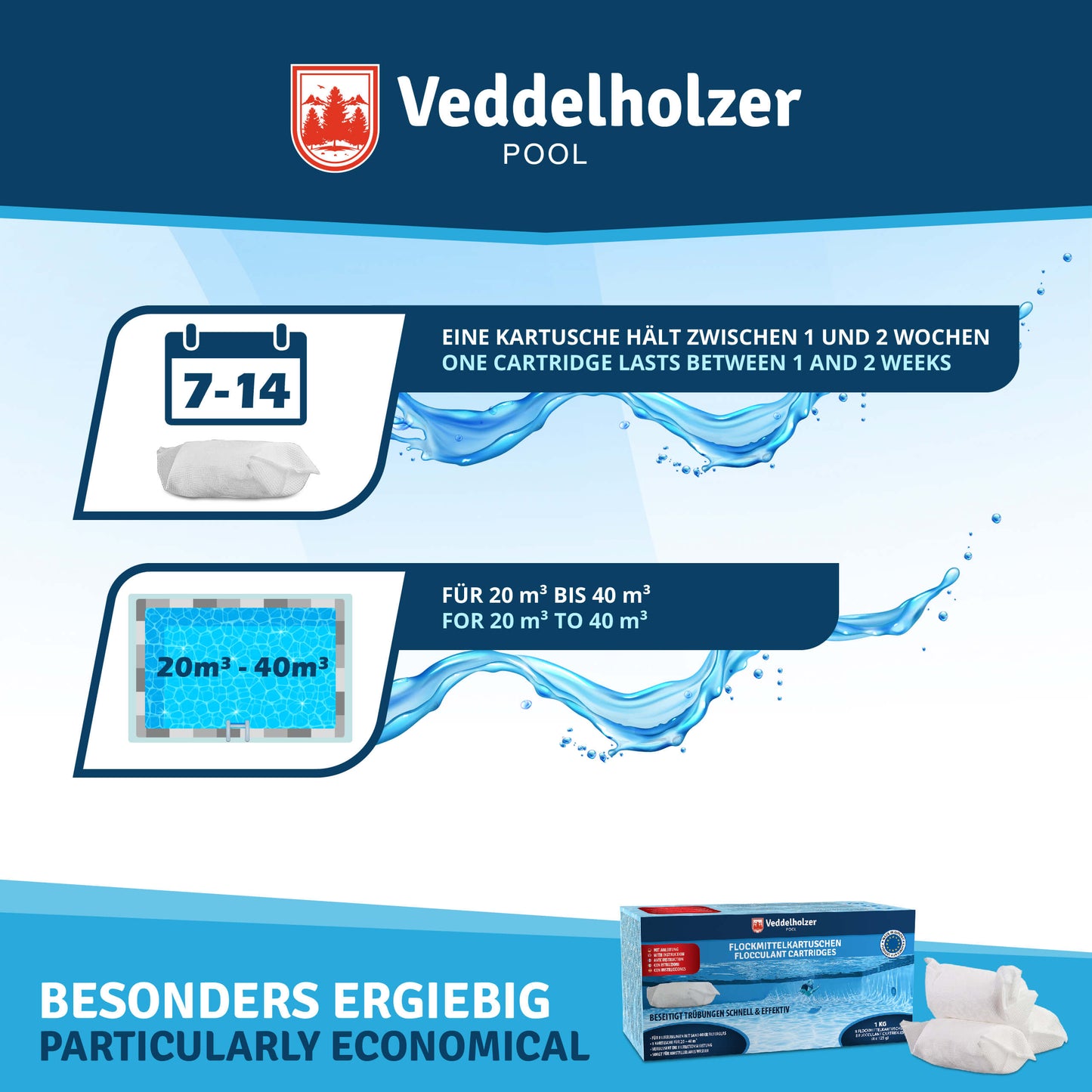 Veddelholzer Flockmittel Kartuschen 1kg – 8 x 125g für Poolwasser