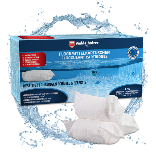 Veddelholzer Flockmittel Kartuschen 1kg – 8 x 125g für Poolwasser