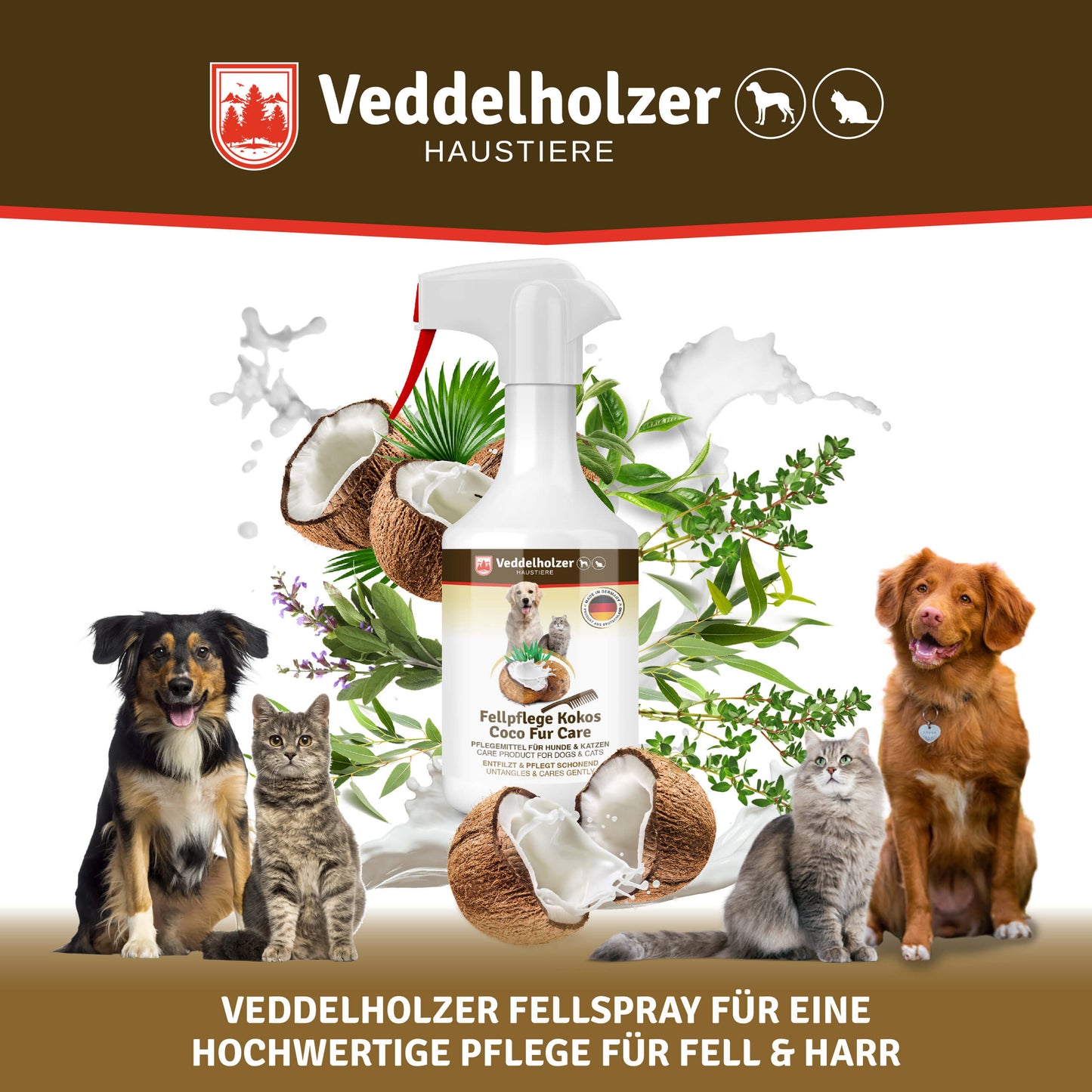 Veddelholzer Kokos Fellpflege Spray – für Hund & Katze (2 Größen)