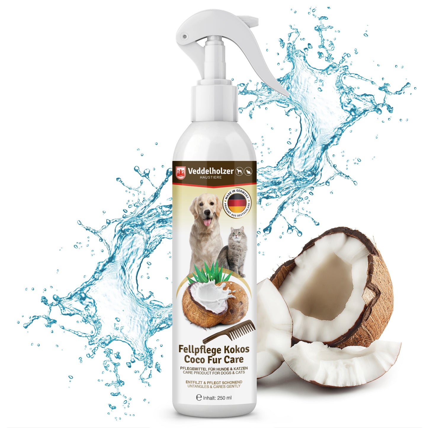 Veddelholzer Kokos Fellpflege Spray – für Hund & Katze (2 Größen)