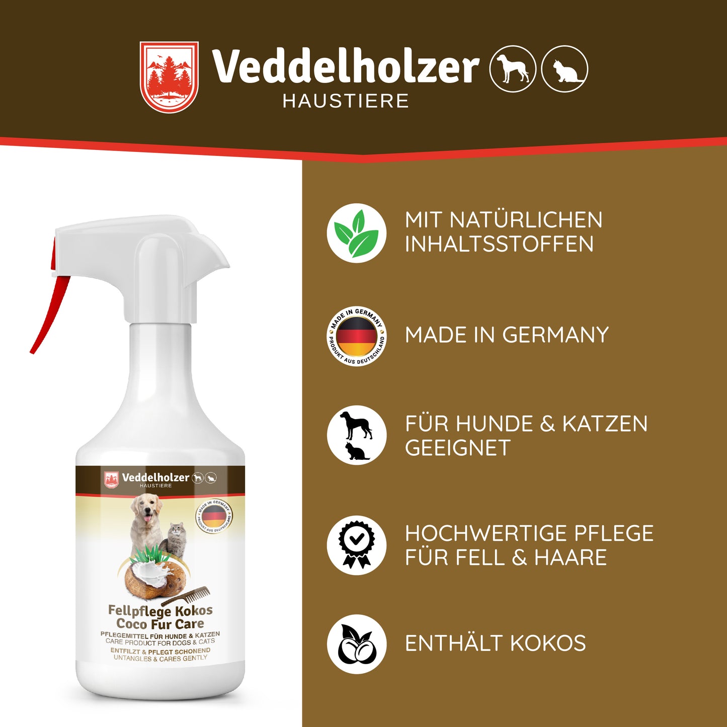 Veddelholzer Kokos Fellpflege Spray – für Hund & Katze (2 Größen)