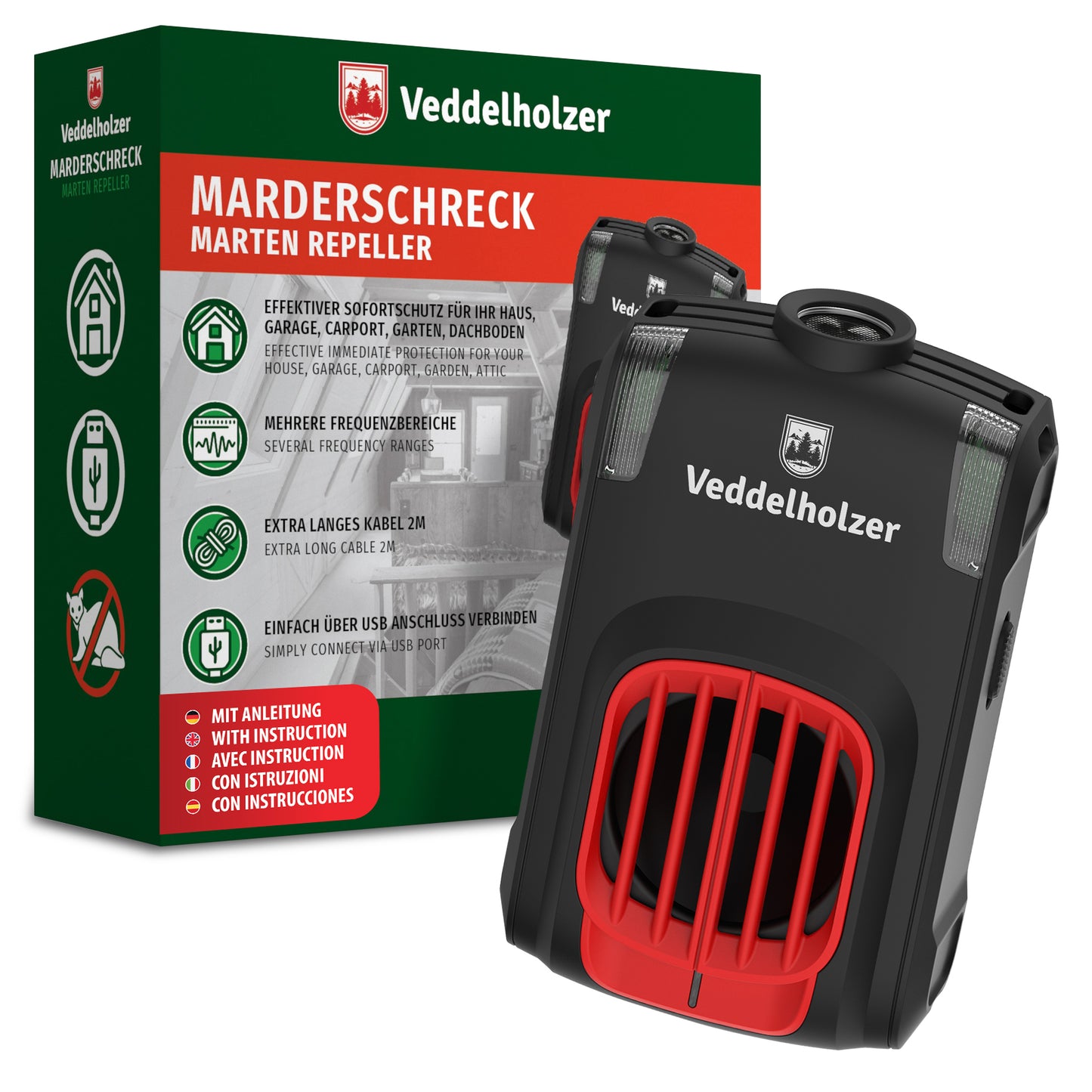 Marten repellent for the home with USB connection ultrasound & LED flashing lights