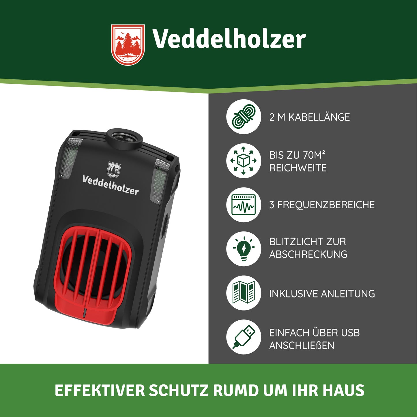 Marten repellent for the home with USB connection ultrasound & LED flashing lights