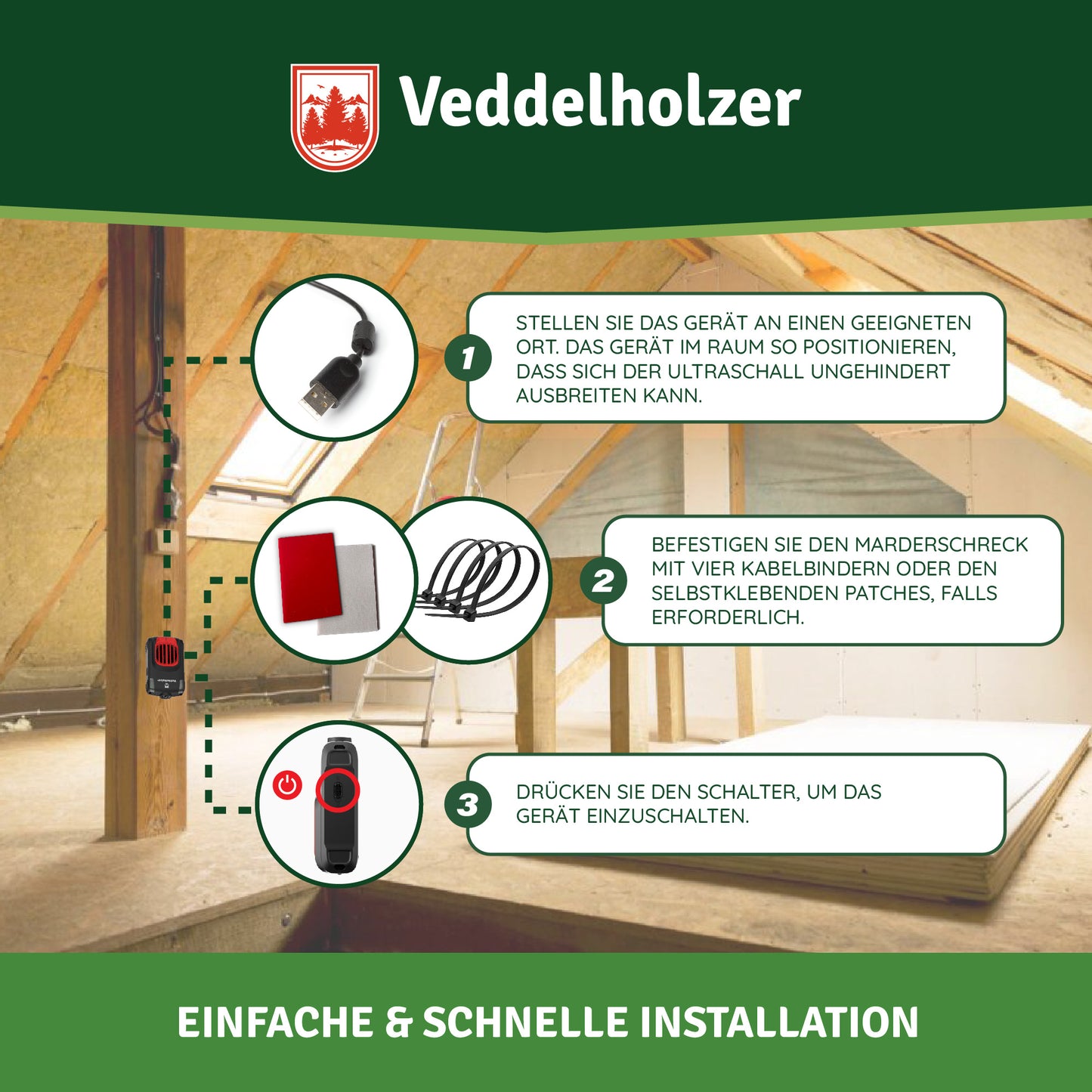 Marten repellent for the home with USB connection ultrasound & LED flashing lights