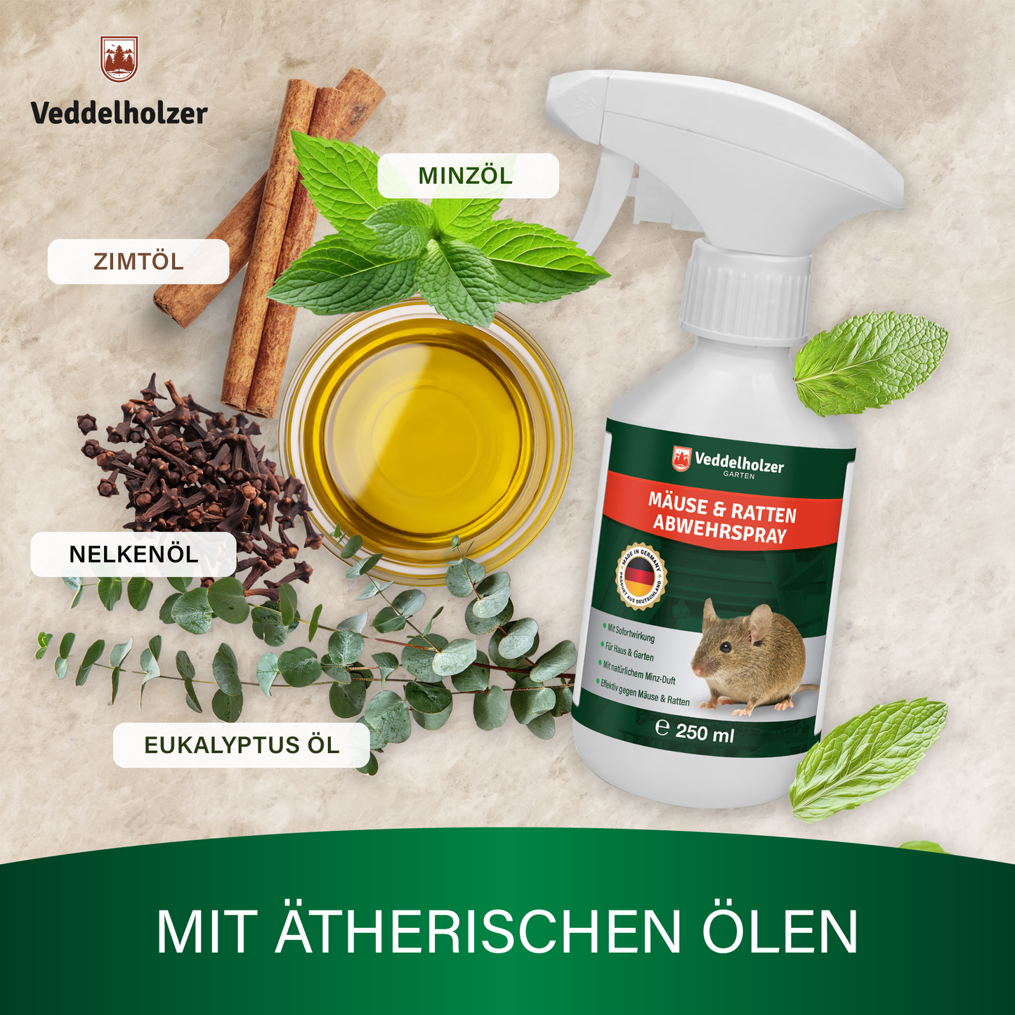 Veddelholzer Mäuseabwehr Set 250ml – natürliches Mittel gegen Mäuse & Ratten