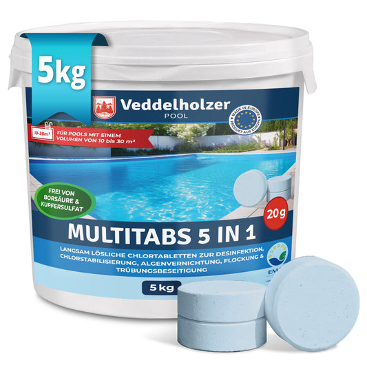 Veddelholzer Pool Multitabs 5kg – 20g Chlortabletten für Poolpflege