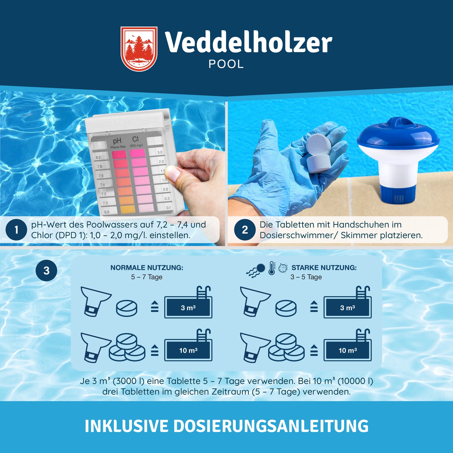 Veddelholzer Pool Multitabs 5kg – 20g Chlortabletten für Poolpflege