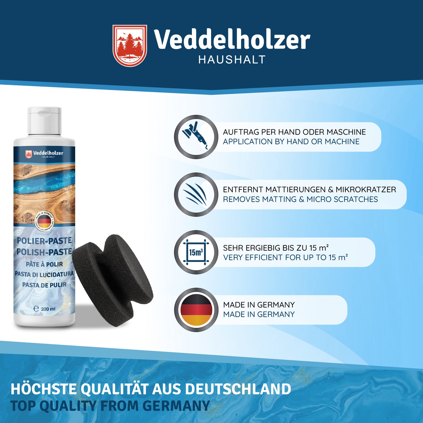 Veddelholzer 200 ml professional polishing compound + polishing sponge