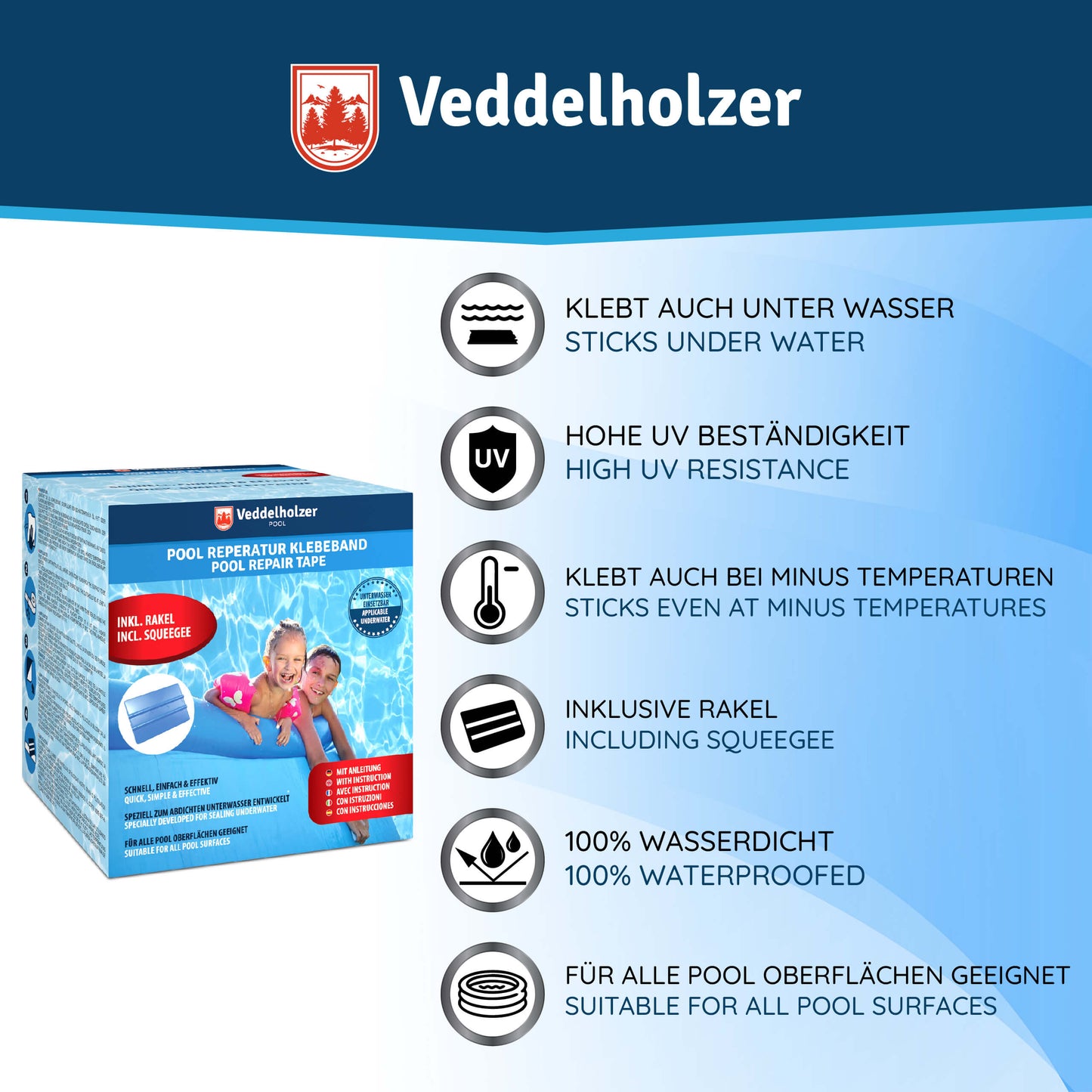 Veddelholzer Pool Reparaturset – wasserdichtes Unterwasser Klebeband