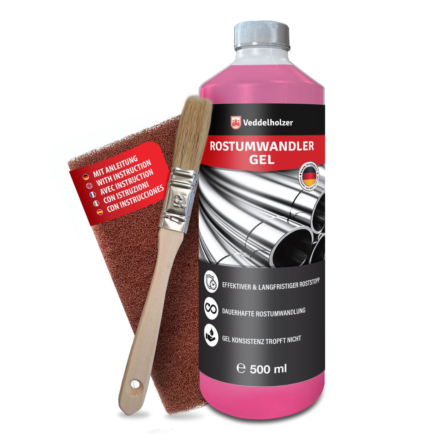 Premium 500 ml rust converter gel set incl. sanding fleece & brush
