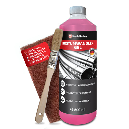 Veddelholzer Rostumwandler Gel 500ml Set – inkl. Pinsel & Schleifvlies