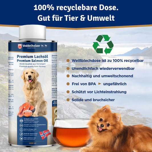 Veddelholzer Lachsöl 1L für Hunde & Pferde – Omega-3 Fischöl mit Vitamin E