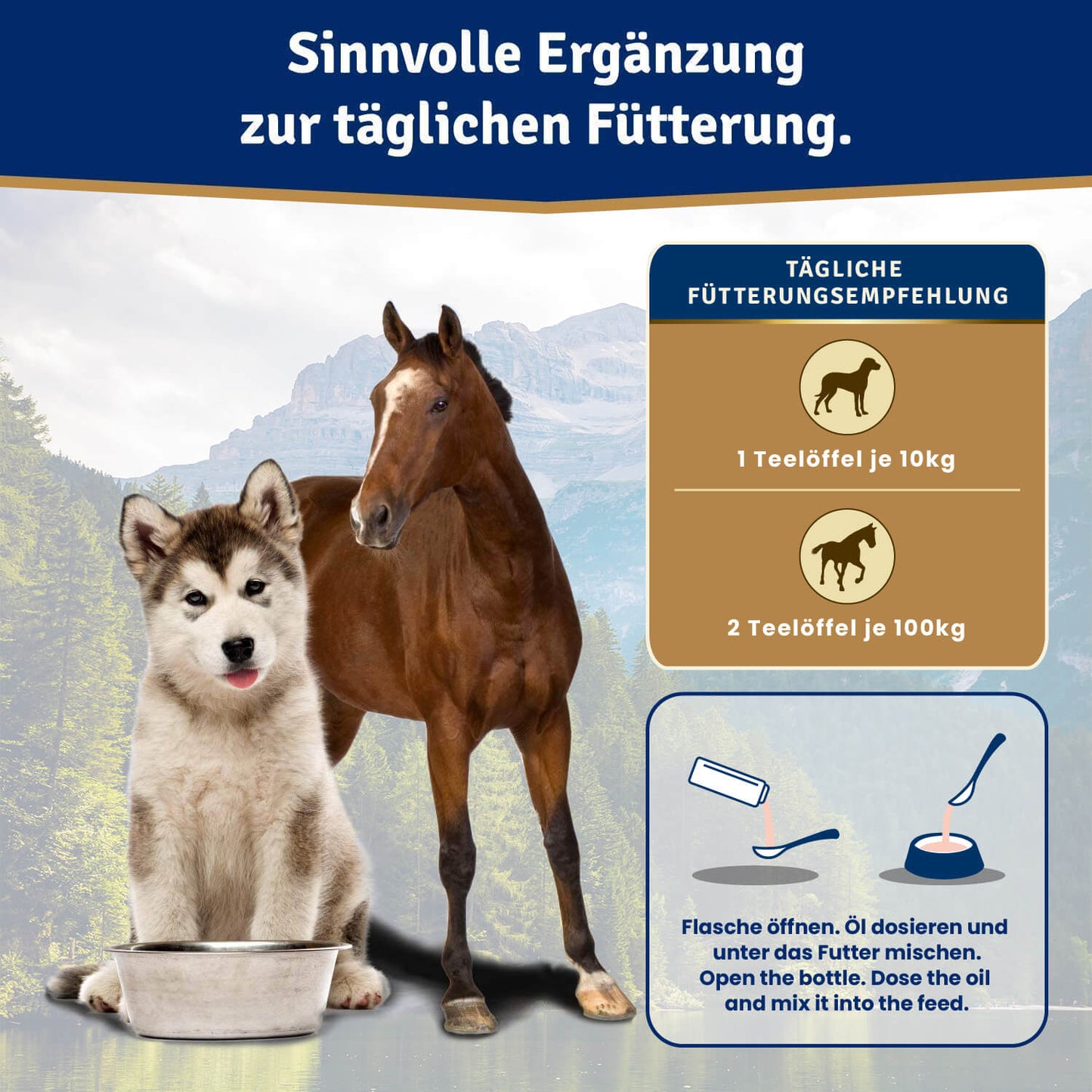 Veddelholzer Lachsöl 1L für Hunde & Pferde – Omega-3 Fischöl mit Vitamin E