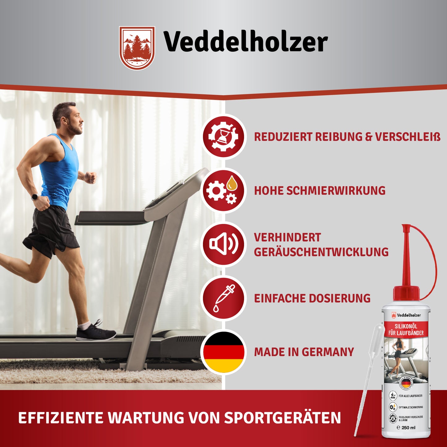 250 ml 100% pure silicone oil treadmill with dosing cap & pipette