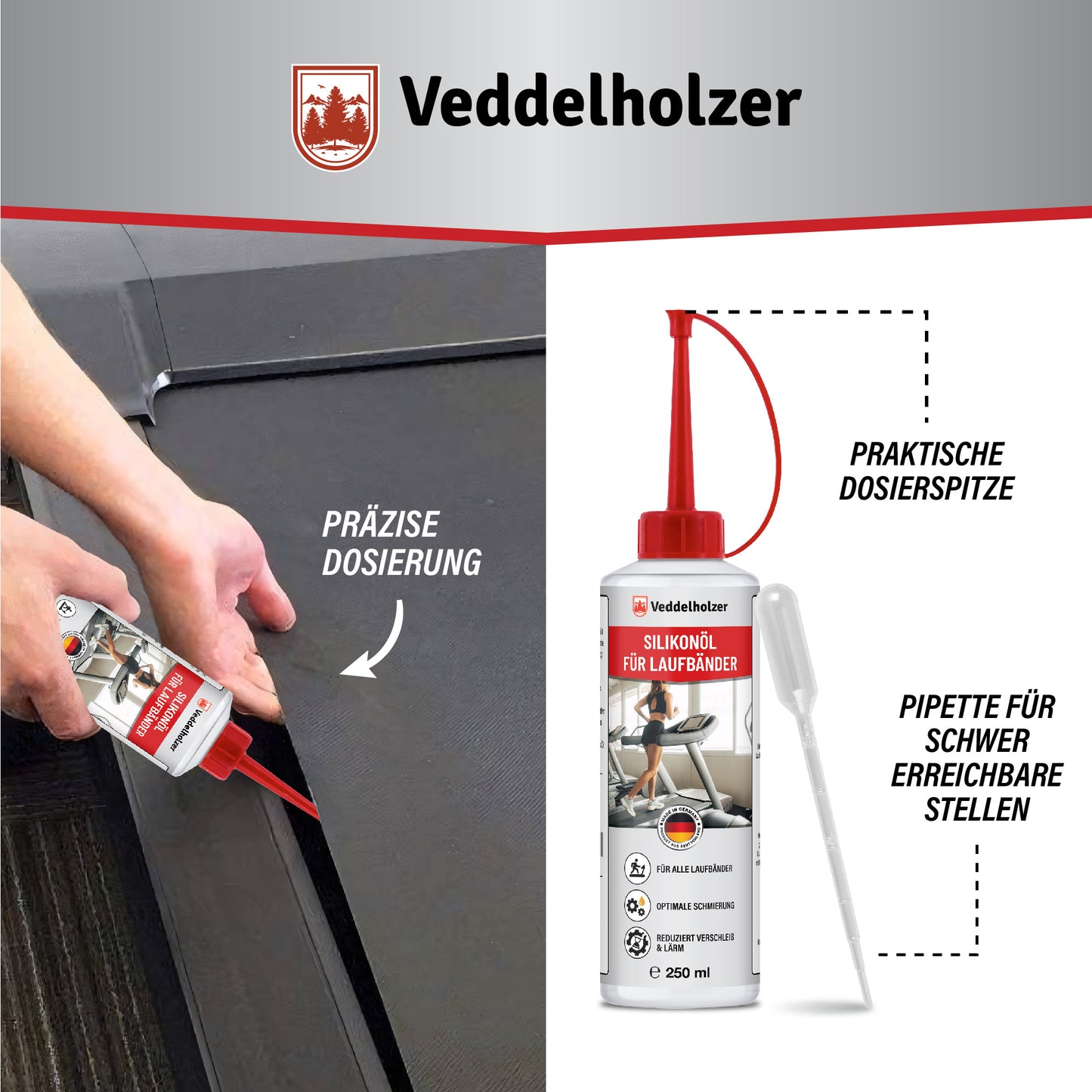 250 ml 100% pure silicone oil treadmill with dosing cap & pipette