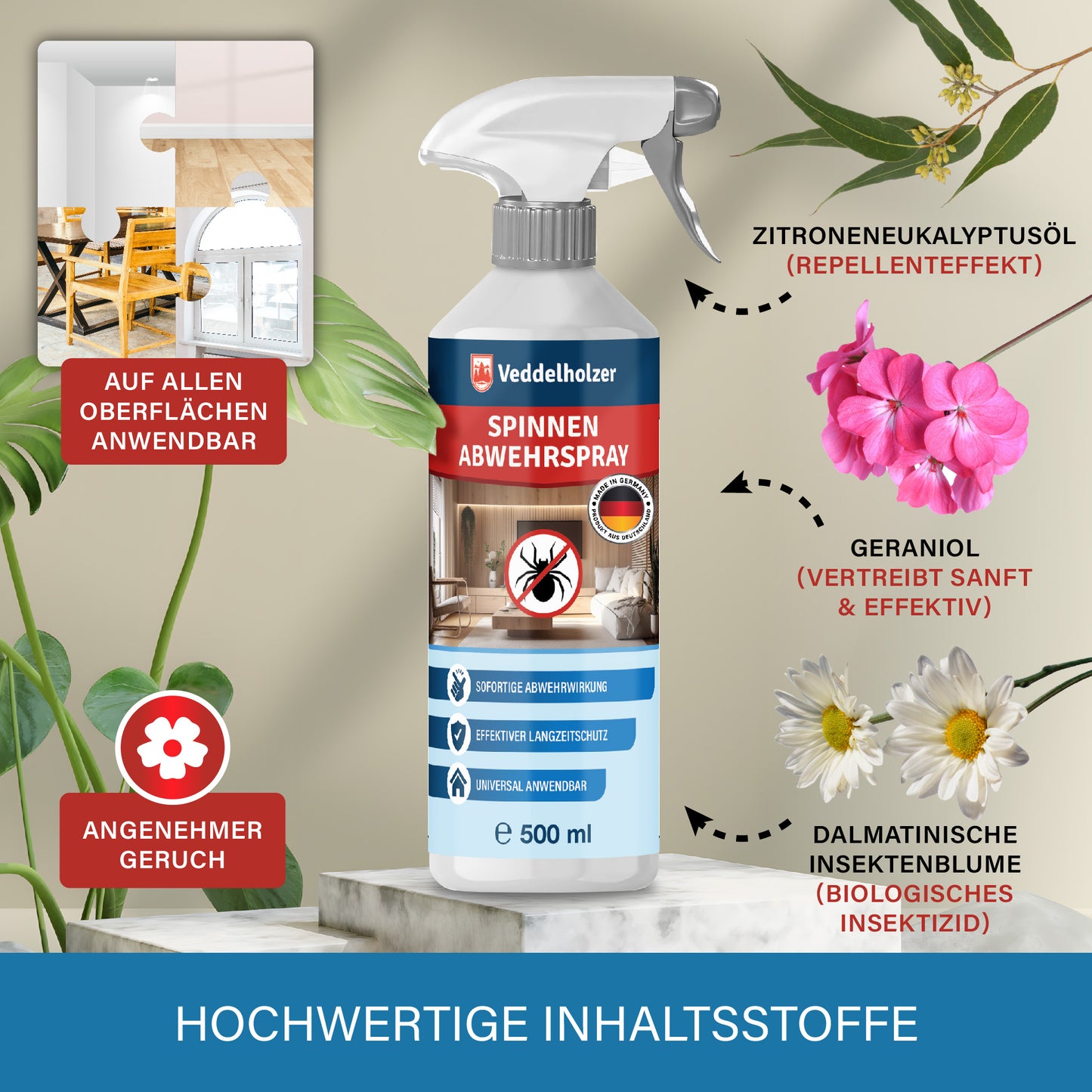 Veddelholzer Spinnen Abwehrspray 500ml – Geraniol Anti-Spinnenspray