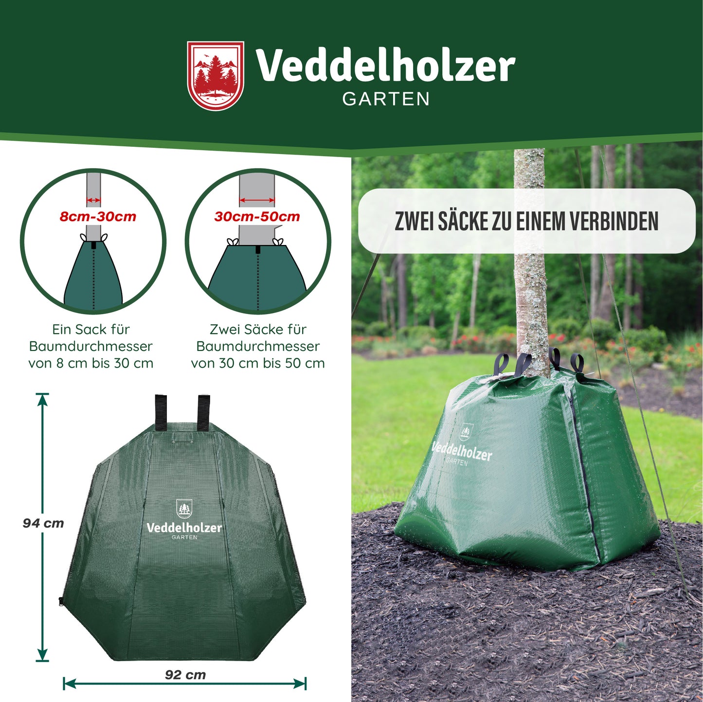 Veddelholzer Baumbewässerungssack 75L – Set 2 Stück für Bäume