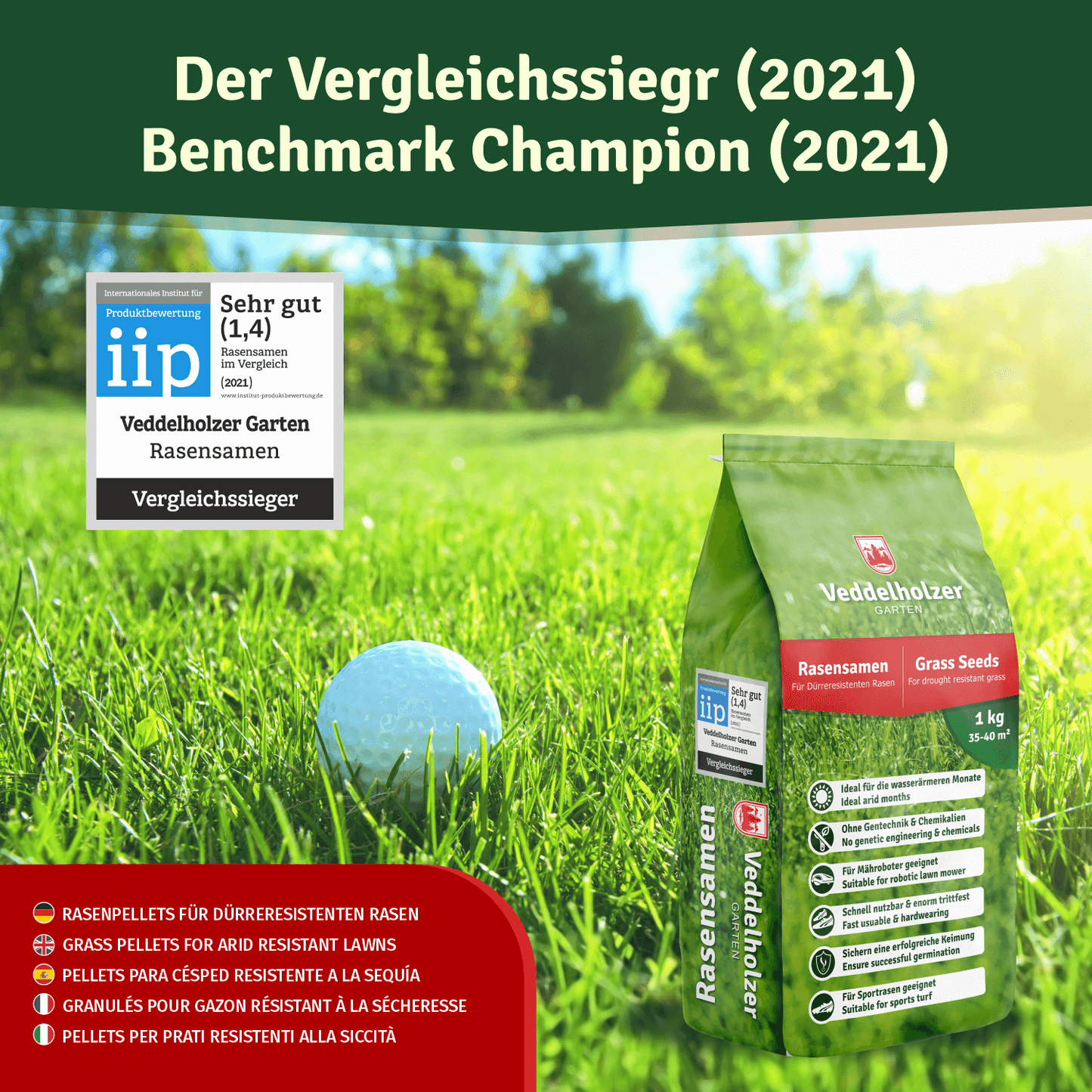 Veddelholzer Premium Rasensamen – dichte Rasenmischung für sattgrünen Rasen